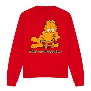 Garfield Unisex Adult Happy Face Sweatshirt / Red